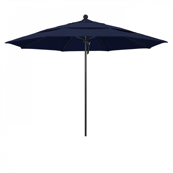 California Umbrella 11' Black Aluminum Market Patio Umbrella, Olefin Navy 194061333600